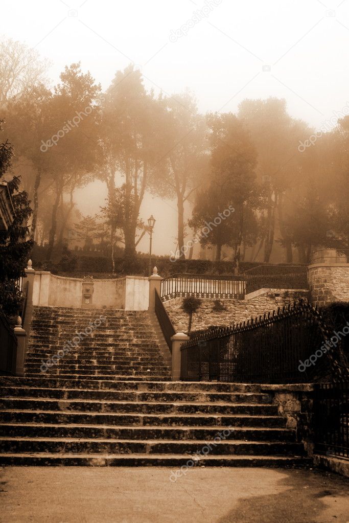 Old Italy ,Sicily, fog in Eriche city