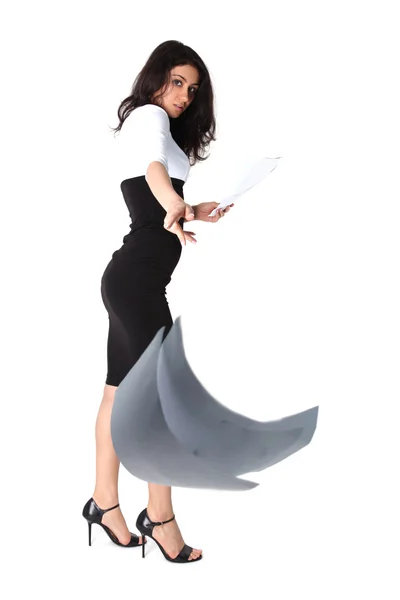 Businesswoman dropping paper — Stock Photo, Image