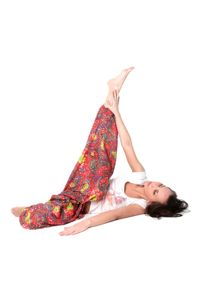 Yoga menina isolada no branco — Fotografia de Stock
