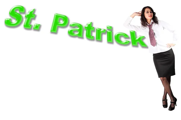 Woman with word St. Patrick — Stock Photo, Image