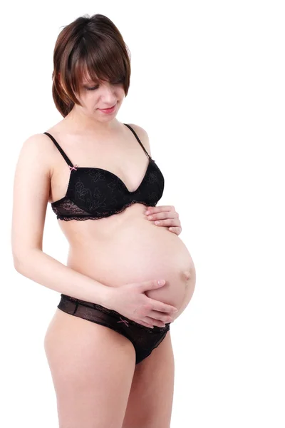 Expectant mother 40 weeks isolated on white — Stock Photo, Image
