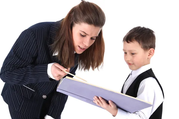 Lehrer und Junge mit Buch — Stockfoto