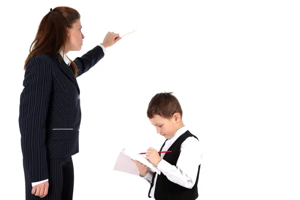 Teacher and boy with pen — Stock Photo, Image