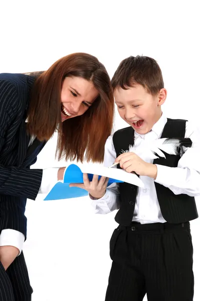Funny teacher and boy — Stock Photo, Image