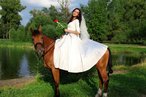 stock image Bride horseback at horse