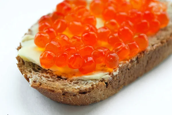 stock image Sandwich with salmon caviar and butter