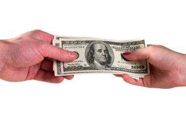 Dollars in hands. clipart