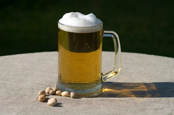 ビールとナッツのマグカップ. — ストック写真