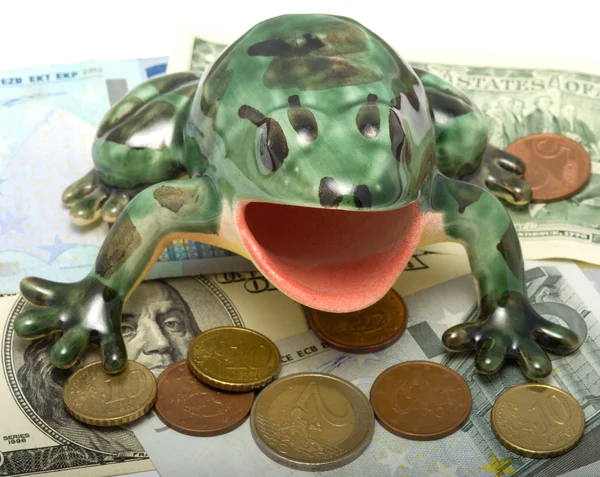 Frog on denominations. — Stock Photo, Image