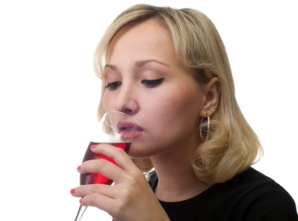 Дівчина п'є вино . — стокове фото