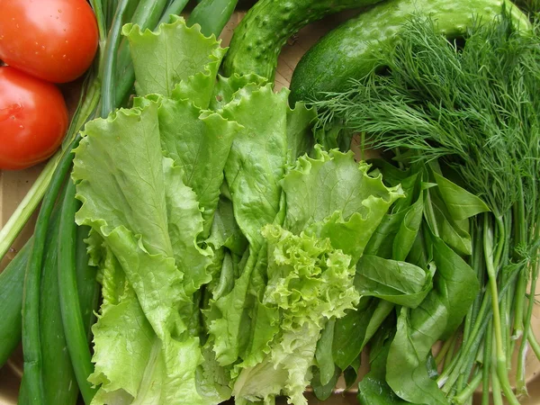 Verdure och grönsaker på facket. — Stockfoto