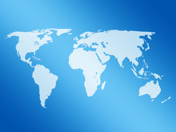 3D world map on a blue white background