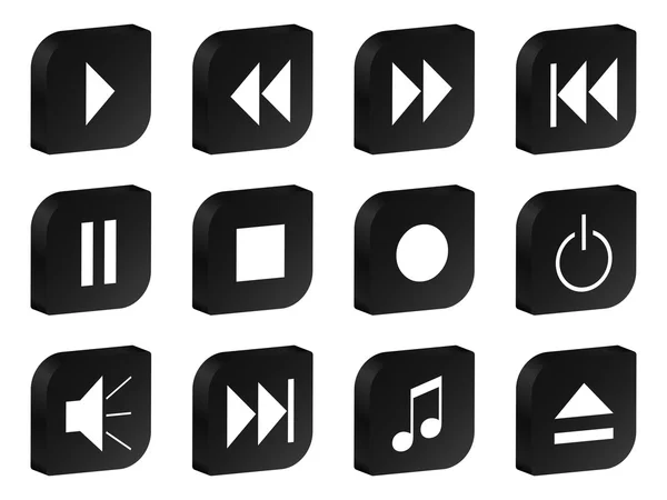 Audio video 3d ikony černé — Stockový vektor