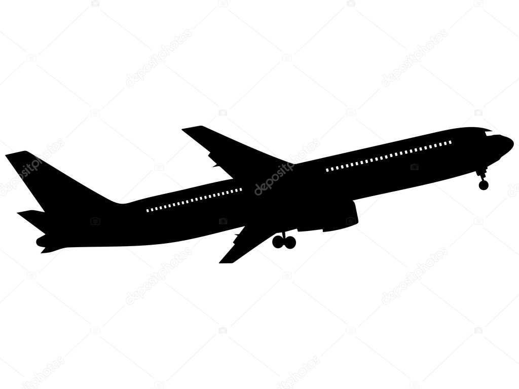 Black silhouette on a airplane. Vector illustration.