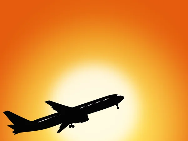 Gün batımı ve uçak — Stok fotoğraf