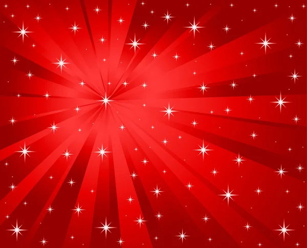 Vektör kırmızı arka plan yıldızlar ve ışınları — Stok Vektör