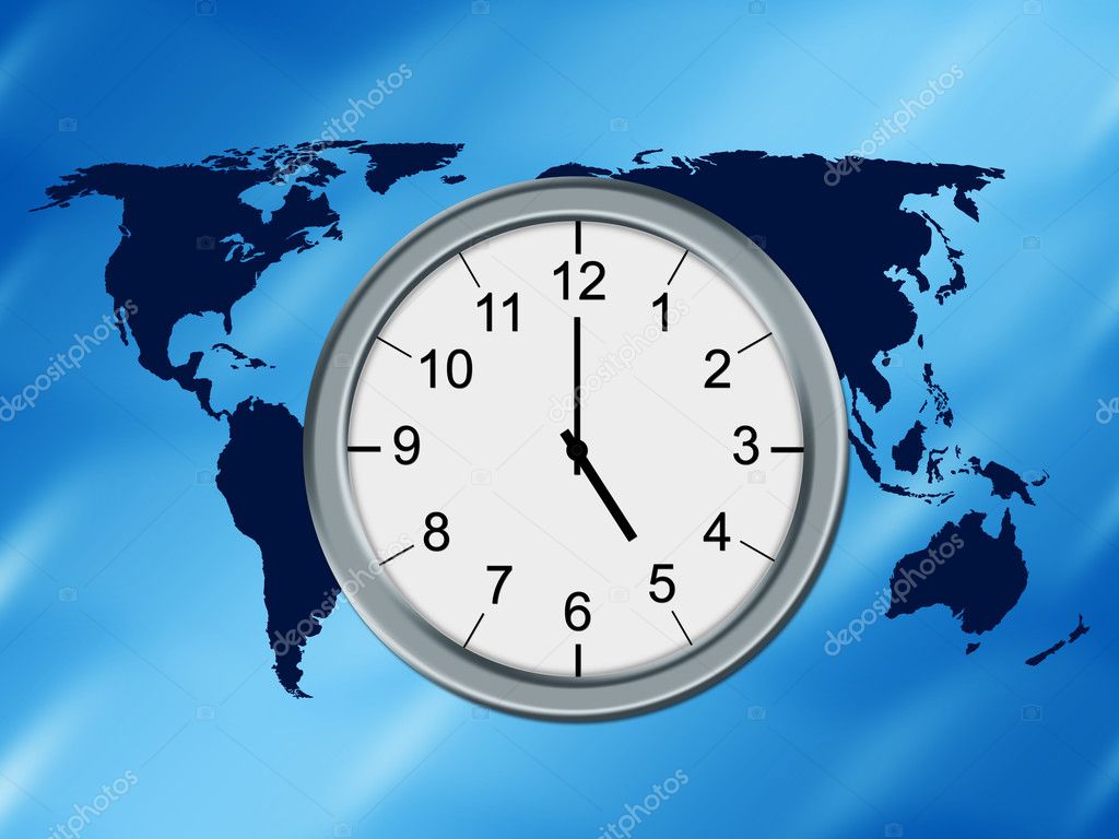 World map and clock