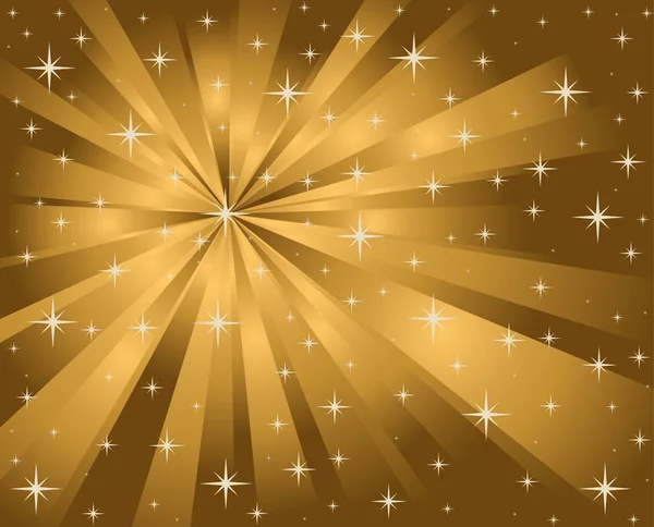 ベクトルの背景の金の星と光線 — ストックベクタ