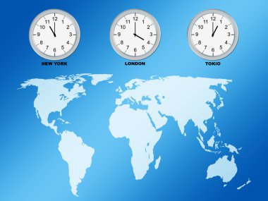 World map and clocks clipart