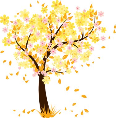Autumn tree with falling leaves clipart