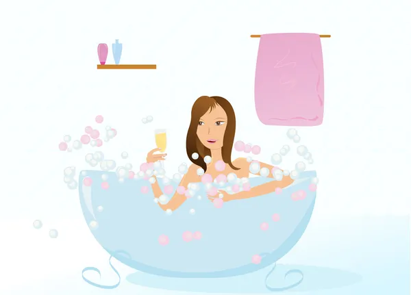 Chica bonita tomando baño con vidrio de ch — Vector de stock