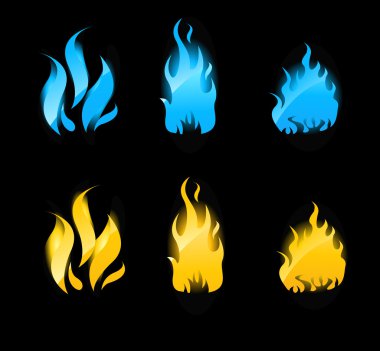 Blue and orange glowing flames on black clipart