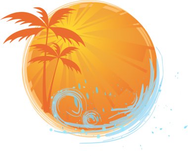 Round banner with palm trees clipart