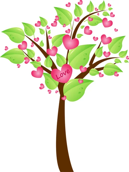Sevgililer günü ağaç yaprakları ve kalpleri ile — Stok Vektör