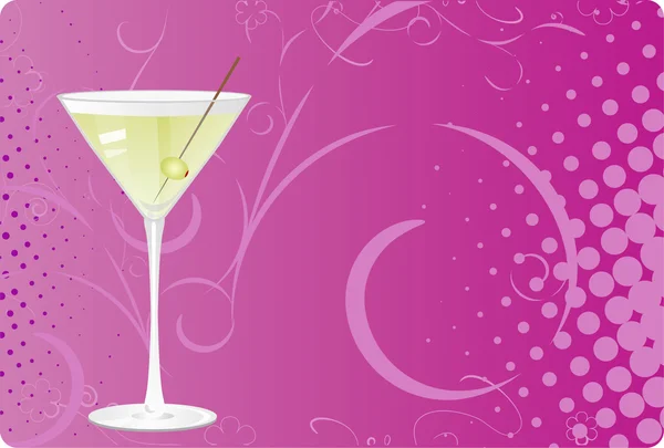 Martini sobre fondo de medio tono violeta — Vector de stock