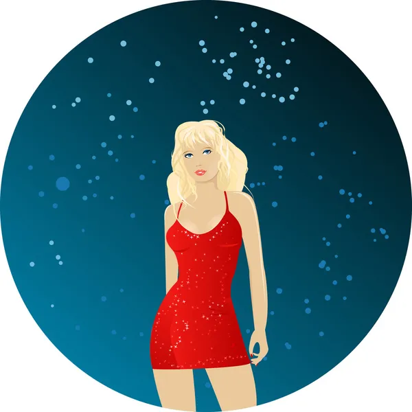 Blonde vrouwen dansen in rode jurk — Stockvector