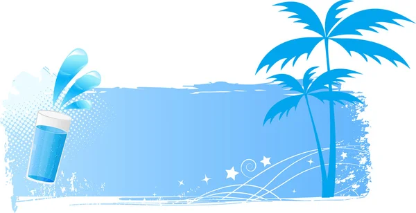 蓝色 grunge 背景与棕榈树和 wa — 图库矢量图片