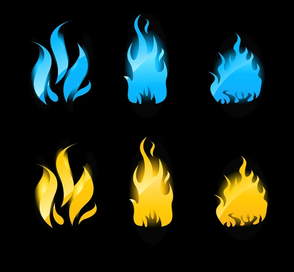 Blue and orange glowing flames on black — Stock Vector
