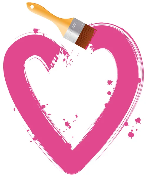 Pennello disegno cuore rosa — Vettoriale Stock
