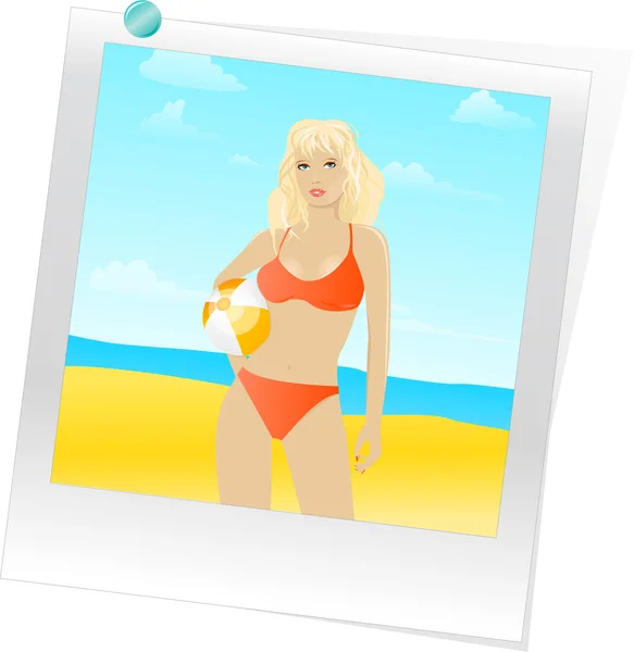 Mulher de maiô com bola de praia — Vetor de Stock
