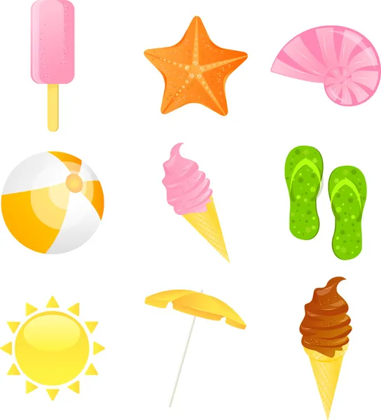 Zestaw ikon plaży latem. illustrati wektor — Wektor stockowy
