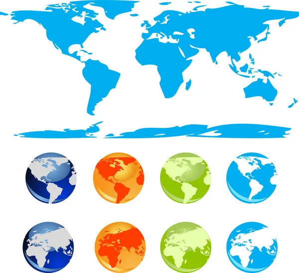Set of vector earth glossy globe — Stock Vector