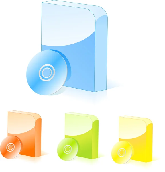Cajas de software multicolores con cd — Vector de stock