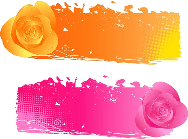 Банери з трояндами рожевий і помаранчевий — стоковий вектор