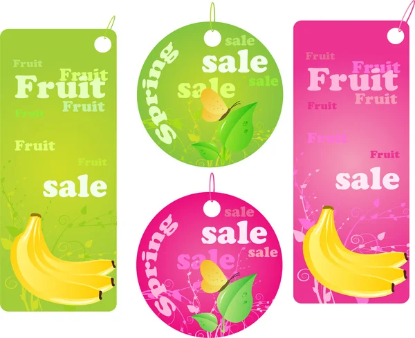 Verkauf Einkaufsetiketten - Frühling und Obst — Stockvektor