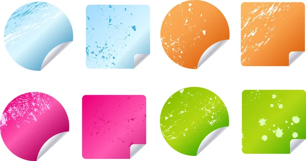Autocollants grungy multicolores, étiquettes — Image vectorielle