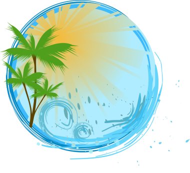 Round blue banner with palm clipart