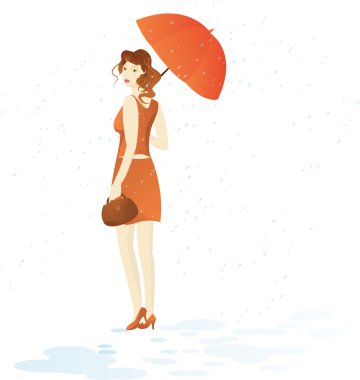 Kız yürü şemsiye yağmur altında ile