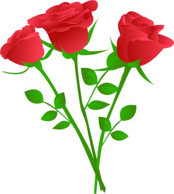 Bouquet of three red rose clipart