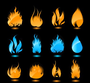 Blue and orange glowing flames on black clipart