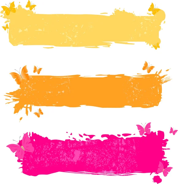 Grungy pancartas multicolores con mantequilla — Vector de stock