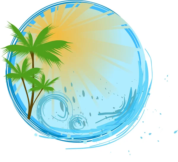 Okrągły niebieski transparent z palmy — Wektor stockowy