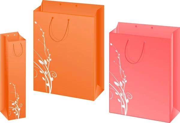 Conjunto de três pacotes de papel com d floral — Vetor de Stock