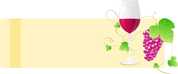 Banner con copa de vino y uva — Vector de stock