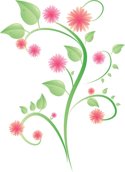 A levelek és virágok rózsaszín bokor — Stock Vector