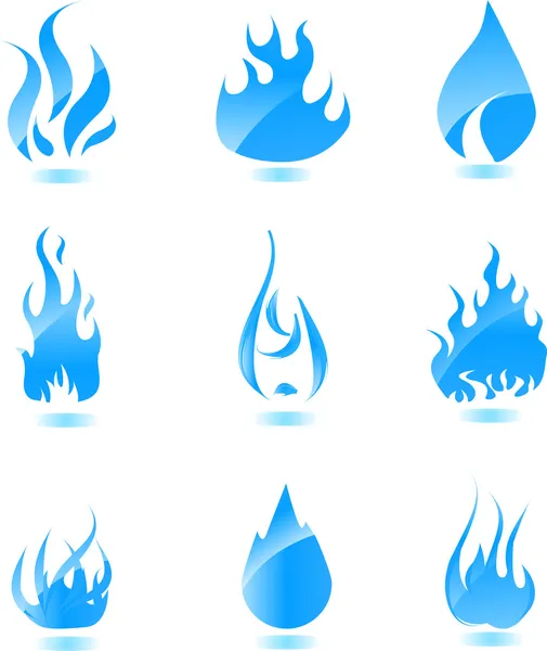 Icona di fuoco blu lucido. Grande set — Vettoriale Stock